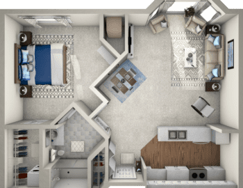 One bedroom Deluxe floor plan