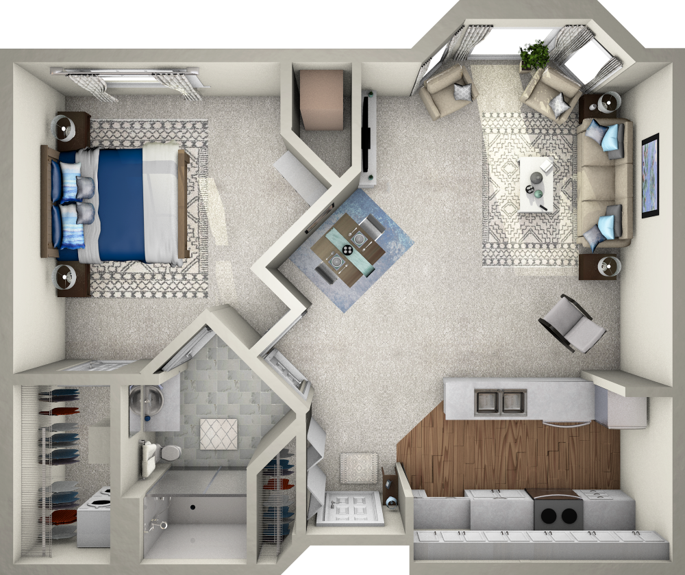 One bedroom Deluxe floor plan