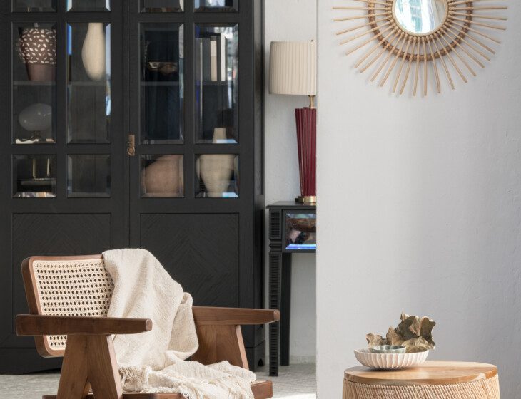 Rattan chair and coffee table in living room